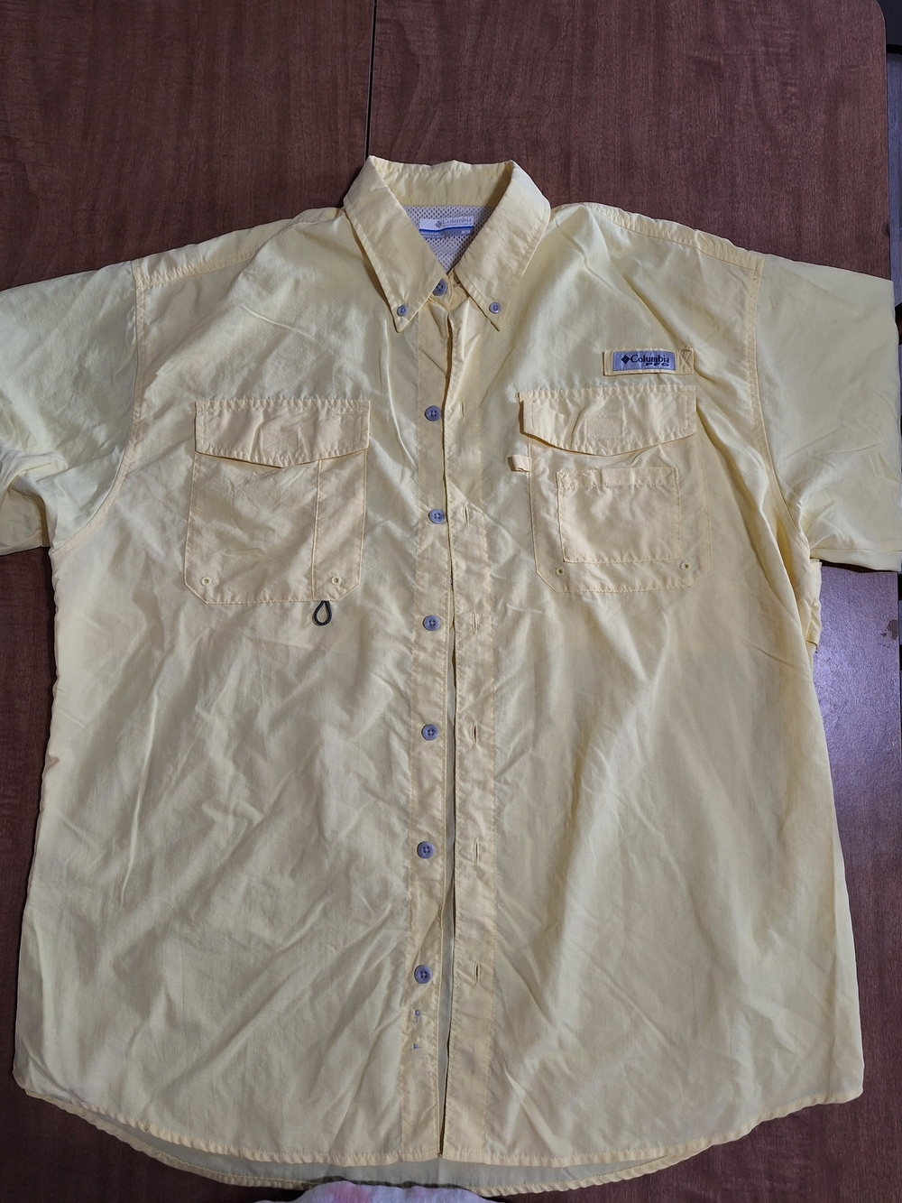 Columbia PFG Mens Pastel Yellow Vented Short Sleeve